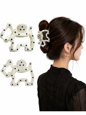 White Polka Dot Puppy Dog Hair Claw Clip New